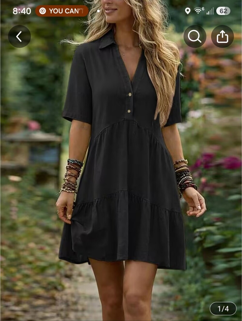 Womens Collared VNeck Half Sleeve, Casual Tiered Ruffled Mini Shirt Dress-Large